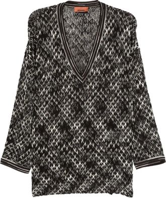 Missoni Maglione con scollo a V e motivo geometrico - Marrone