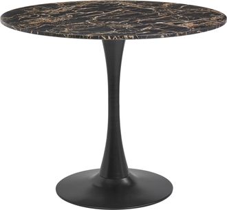 Beliani Mesa De Comedor M&aacute;rmol Tablero Mdf Negro Base Metal 90 Cm Industrial Cocina Negro Y Dorado Boca