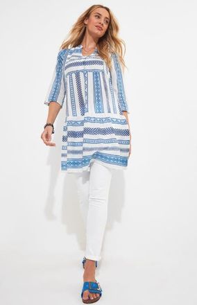Joe Browns Ruffle Hem Cotton Tunic in Blue Stripe at Nordstrom, Size 16
