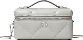 Tory Burch Kira Diamond Quilted Charm Leather Vanity Train Case in Grey at Nordstrom