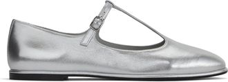 Everlane Everlane Womens The Leather T-Strap Flat Mary Jane, Silver, 5.5 UK