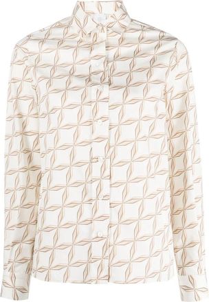Eleventy Beige Classic Geometric Pattern Cotton Long-Sleeve Shirt