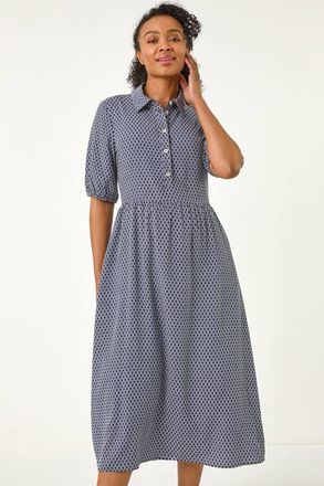 Roman Geo Print Button Midi Dress
