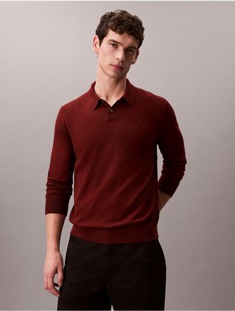 Calvin Klein Mens Extra Fine Merino Blend Polo Sweater - Red - S