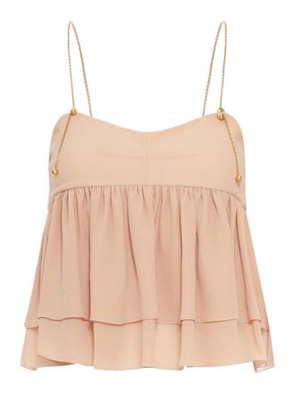 Chlo&eacute; Sleeveless Silk Georgette Top With Ruffles