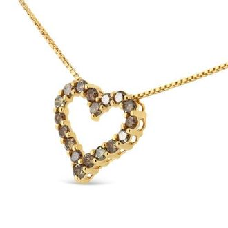 House of Brilliance 14K Yellow Gold Plated Silver 1.0 Cttw Champagne Diamond Heart Pendant Necklace at Nordstrom
