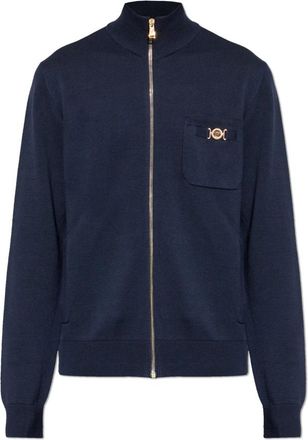 Versace Cashmere-Blend Knit Zip Sweater - Heren - Vesten - Blauw - S - Katoen - Truien & Vesten