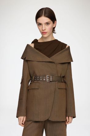 Ganni Canteen Blazer in Brown Wool Melange - Size 34 Recycled