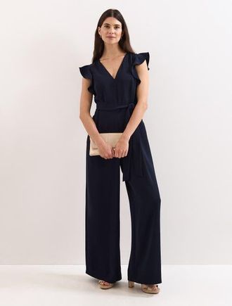 Phase Eight Kallie Frill V-Neck Jumpsuit in Navy at Nordstrom, Size 10