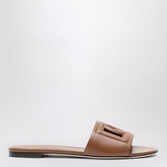 Dolce & Gabbana Brown leather slides with DG logo