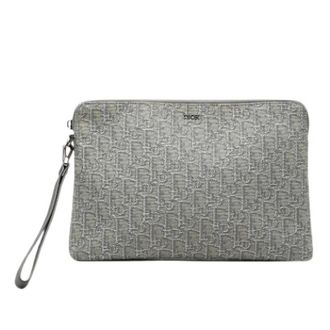 Dior Pre-owned Clutches, female, Gray, Size: ONE SIZE Pre-owned Embroidered Canvas Clutch