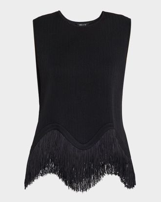 Misook x Lani Lynn Fringe-Hem Rib Knit Tank Top