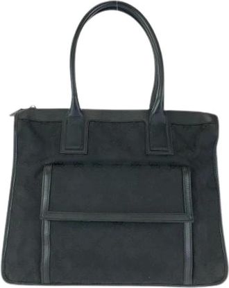 Gucci Pre-owned Tote Bags, female, Black, Size: ONE SIZE Pre-owned GG Canvas Leather Tote Bag