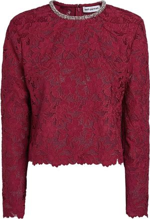 Self Portrait Crystal-embellished Guipure Lace top - Burgundy - 14 (UK14 / L)