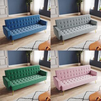 Elegant Lighting Modern Sofa Bed Multifunctional Three-Gears Adjustable Backrest Ultra Soft Material Velvet Cloth High-bounce Sponge Green, 192x79x75cm - Elegant