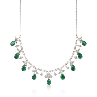 Ross-Simons Emerald and. Diamond Necklace in Sterling Silver