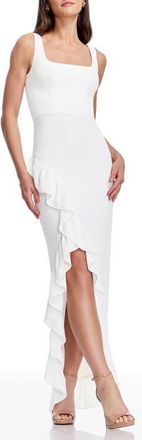 Dress The Population Charlene Ruffle Gown in Off White at Nordstrom, Size Xx-Large