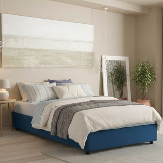 Dmora Dmora - Cama Matrimonial Deusep, Cama Contenedor Con Revestimiento De Tela, 100% Made In Italy, Apertura Frontal, Con Colch&oacute;n Cm 160x200 Incluido, Azu