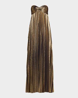 Retrof&ecirc;te Zoa Strapless Lam&eacute; Twisted-Bodice Gown