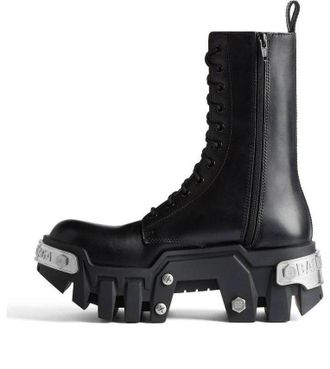 Balenciaga Bulldozer Lace Up Boots Black Matte Smooth Calfskin 672502WBCQ11081