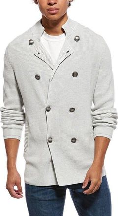 Brunello Cucinelli Fog Double-Breasted Knit Sweater, Brand Size 48 (US Size 38)
