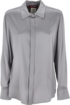 Max Mara Zijden Satijnen Shirt Elastisch Mono Col. 080 - Dames - Overhemden - Grijs - L - Satijn - Overhemden