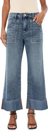 Kut from the Kloth Meg High-Rise Wide Legs Roll Up Hem in Witted Womens Jeans Witted : 12 31.5, Cotton/Denim/Polyester
