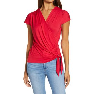 Loveappella Faux Wrap Top in Red at Nordstrom, Size Large