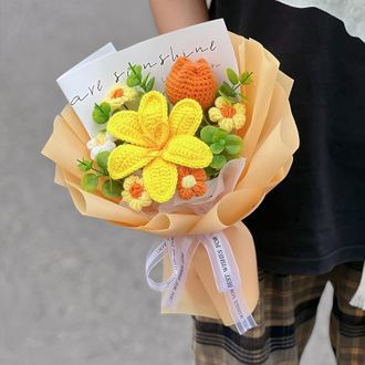 No Brand Bouquet Misto Di Tulipani Lavorato Alluncinetto A Mano, Regalo Per Le Feste, Fiori Artificiali Intrecciati, Sacchetto Regalo, Composizione Floreale Pe