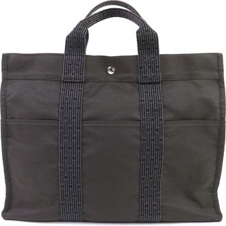 Herm&egrave;s Her Line Gray Polyamide Polyester Handbag Tote Bag (Pre-Owned)