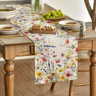 No Brand Camino De Mesa Rectangular - Lavable, Decoraci&oacute;n De Mesa De Verano - Estampado Bot&aacute;nico - Para Fiestas, Bodas, Baby Showers, Cenas, Primavera - 33 X 1