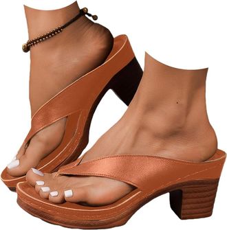 Generic Chunky Heel Sandals for Women Slip on Open Toe Heeled Flip Flops Square Toe Comfortable Heeled Flip Flops Sandal Solid Color Mules for Bridal Party We