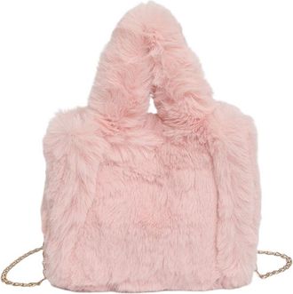 Generic Womens Plush Bags Autumn And Winter Fur Bag Imitation Handbag Small Square Chain Single Shoulder(Pink)