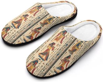 Generic Egyptian Hieroglyphs And Pharaohs Mens Slippers Memory Foam Winter Warm Sandals Slip On House Shoes Size 7-14