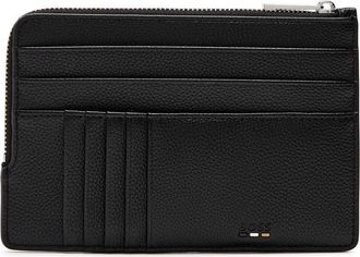 BOSS Boss Ray Logo Grained Leather Card Holder - Black - One Size