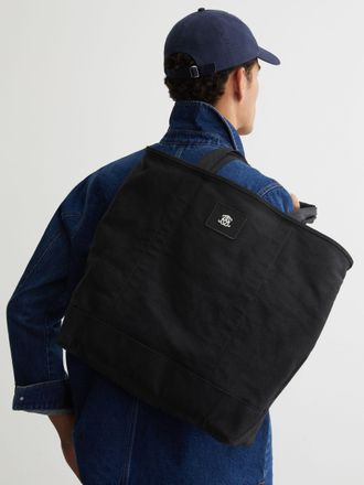 Reiss Black Monogram-patch Canvas Tote Bag