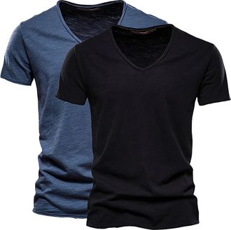 Generic Todays Offers Special Deals Pack of 2 Premium V Neck Cotton T-Shirts for Men UK Plus Size Solid Color Casual Breathable Wicking Short Sleeve Tee Shirt
