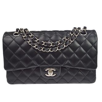Chanel Classic Timeless Double Flap Quilted Lambskin Black Leather Handbag (Pre-Owned)