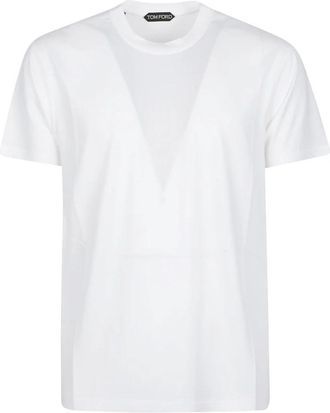 Tom Ford Lyocell Katoen T-Shirt met Ronde Hals - Heren - T-shirts - Wit - M - Katoen - Tops