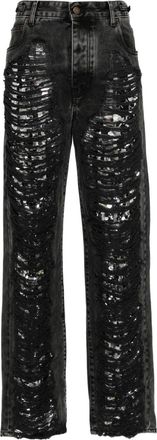 Darkpark Karen distressed tapered jeans - women - Polyester/Polyester/Cotton/Cotton - 26 - Grey