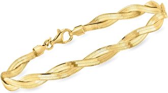 Ross-Simons Italian 18kt Gold Over Sterling Twisted Herringbone Bracelet