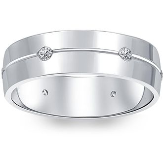 Pompeii3 Mens Comfort Fit Bezel Diamond Wedding 14K White Gold Band Ring Size Selectable