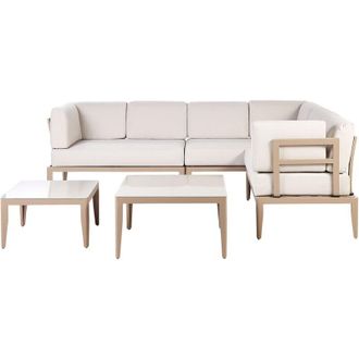 Beliani Set Divano da Esterno in Alluminio grigio e cuscini beige a 6 posti Patio Rima iii