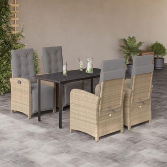 vidaXL Set Comedor De Jard&iacute;n 5 Pzas Con Cojines Rat&aacute;n Sint&eacute;tico Beige Vidaxl