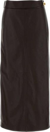 Ferragamo Lange Nappa Leren Rok - Dames - Leren & Su&egrave;de rokken - Bruin - XS - Leer - Rokken