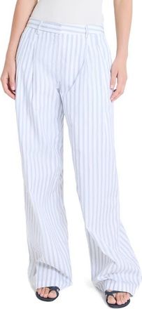 TWP Sulli Ticking Stripe Cotton Pants in White /Midnight at Nordstrom, Size 10