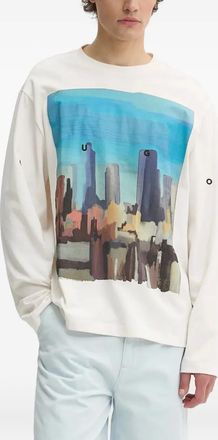 HUGO BOSS T-shirt Cityscape a maniche lunghe - Bianco