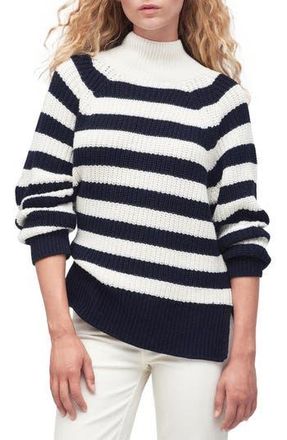 Barbour Silverdale Breton Stripe Funnel Neck Sweater in Aran at Nordstrom Rack, Size 6 Us / 10 Uk