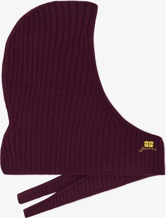 Ganni Burgundy Wool Mix Balaclava