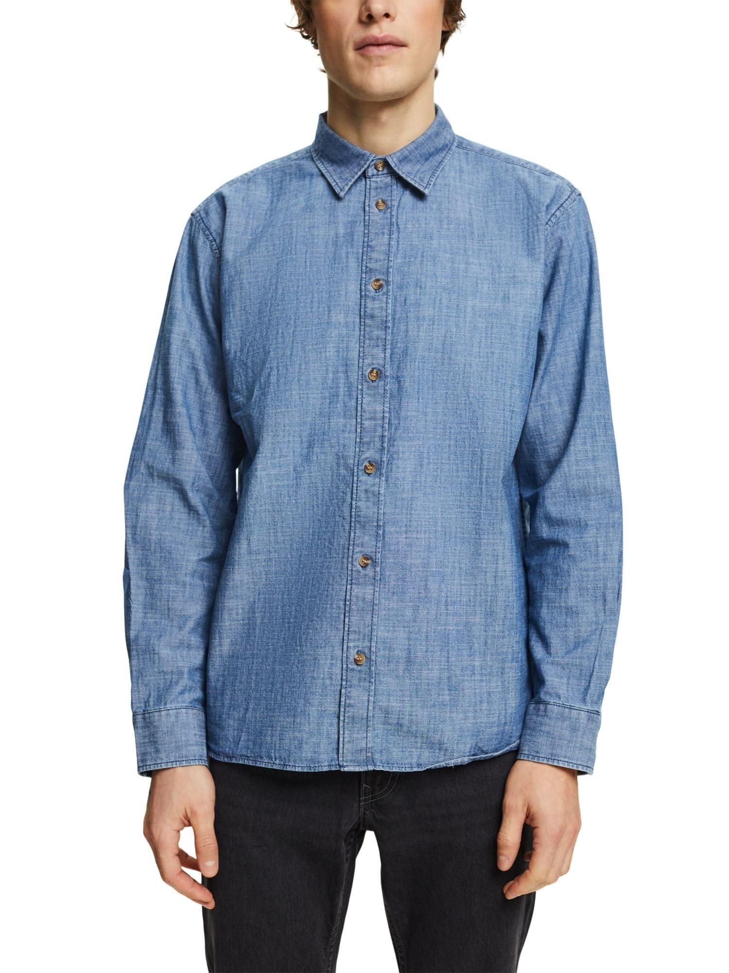 ESPRIT Herren Hemd In Denim-Qualität – Klassisches Regular Fit Hemd Mit Brusttaschen